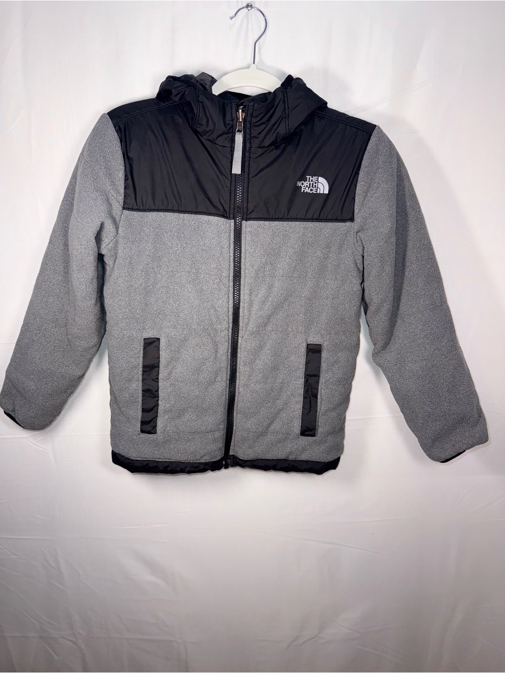 The North Face Kids Gray/Black Fleece Reversible Water Resistant Hooded Coat M